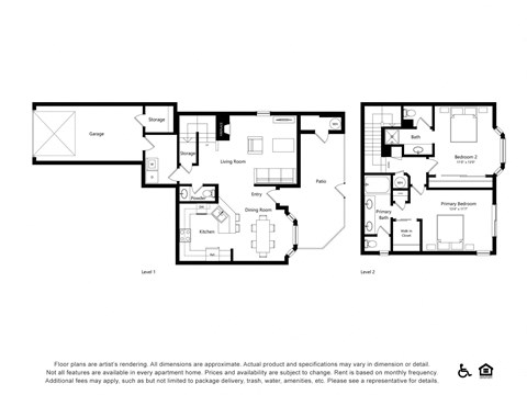 Floor plan for 2 beds, 2.5 baths, 1389 sqft